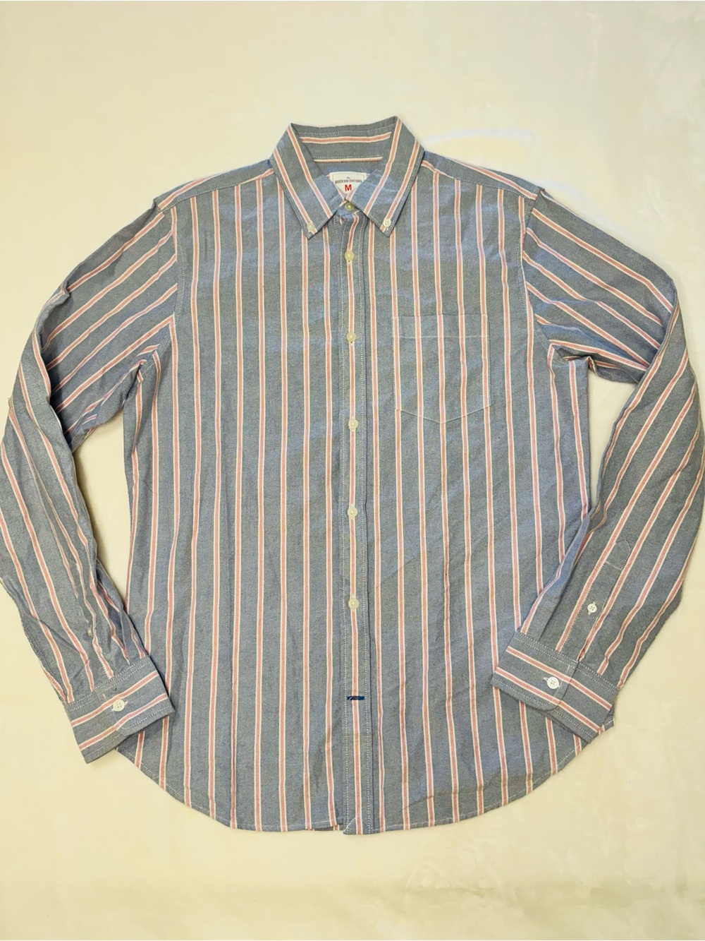 Men's GAP Modern Oxford Blue and Pink Stripe Button-Down Shirt